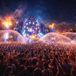 Songkran EDM festival crowd with water cannons in Bangkok
